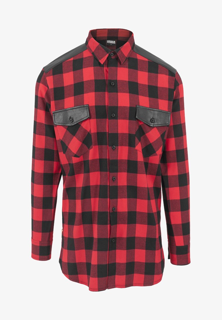 Urban Classics Side Zip Leather Shoulder Flanell Hemd Black Red Schwarz Zalando De