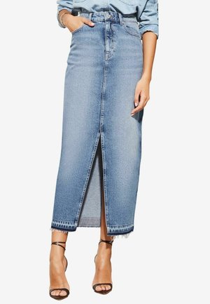 Lipsy HIGH RISE SPLIT FRONT REGULAR FIT - Jeansrock - mid wash navy blue