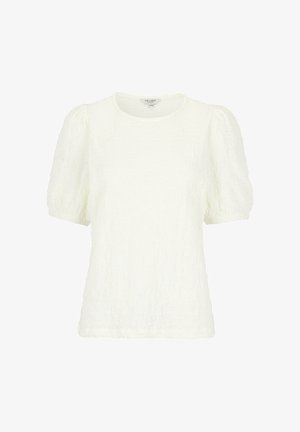 Witte blouse met korte mouwen, textuurstof, met pofmouwen en een ronde hals, maat 34/36 van het merk Cellbes.