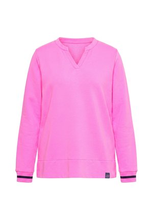 LAURASØN, SPLIT NECK DECORATIVE SEAM LONG SLEEVE SWEATSHIRT - Sweater - neon pink