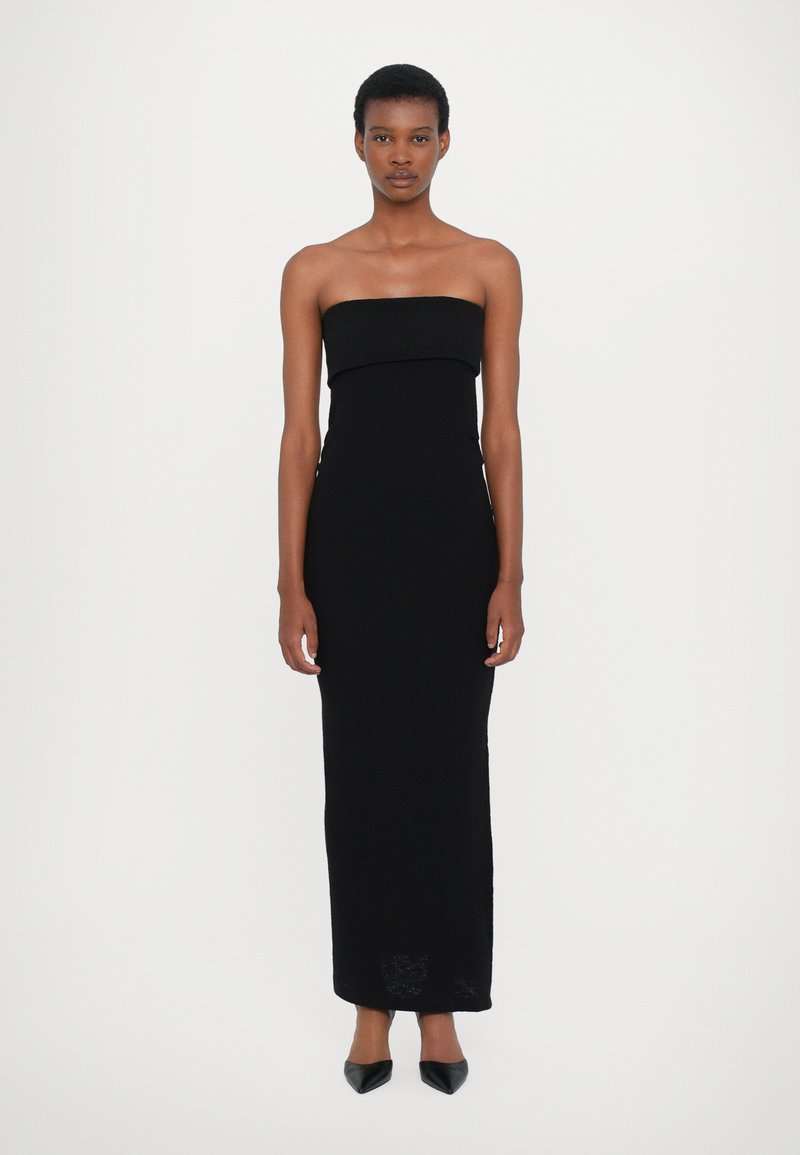 chinese dress ladies Chosen Black Bandeau Wrap Maxi Dress With Feather Trim – Club L London main image 0