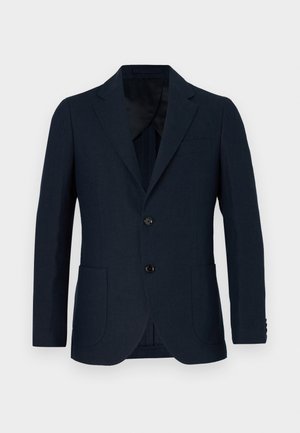 Marineblazer mit taillierter Passform, zwei Fronttaschen und einer Ein-Knopf-Verschluss. Glatter Stoff mit feiner Textur und Reverskragen.