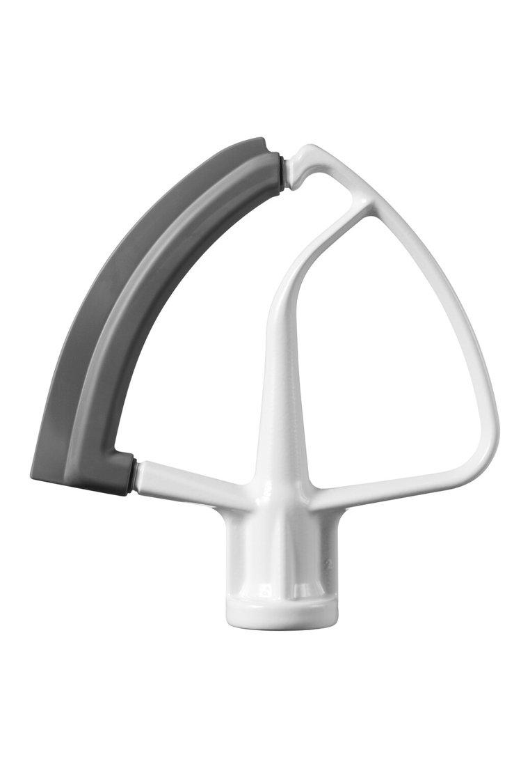 Attacco per mixer in plastica con base bianca e bordo curvo grigio, caratterizzato da una forma unica con un connettore centrale e un design ampio e aperto.