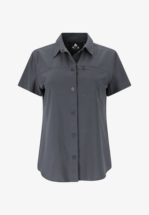 Kurzärmeliges, dunkelgraues Hemd mit Knöpfen, spitzem Kragen und verschließbarer Brusttasche, Marke Whistler, Größe 38.