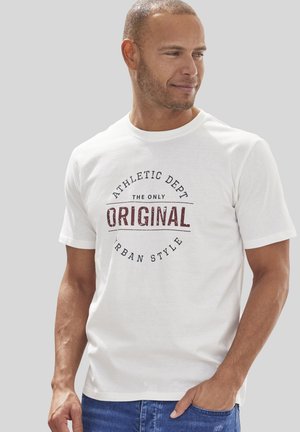 White cotton t-shirt featuring printed black text: "ATHLETIC DEPT THE ONLY ORIGINAL URBAN STYLE." Short sleeves, crew neck design.
