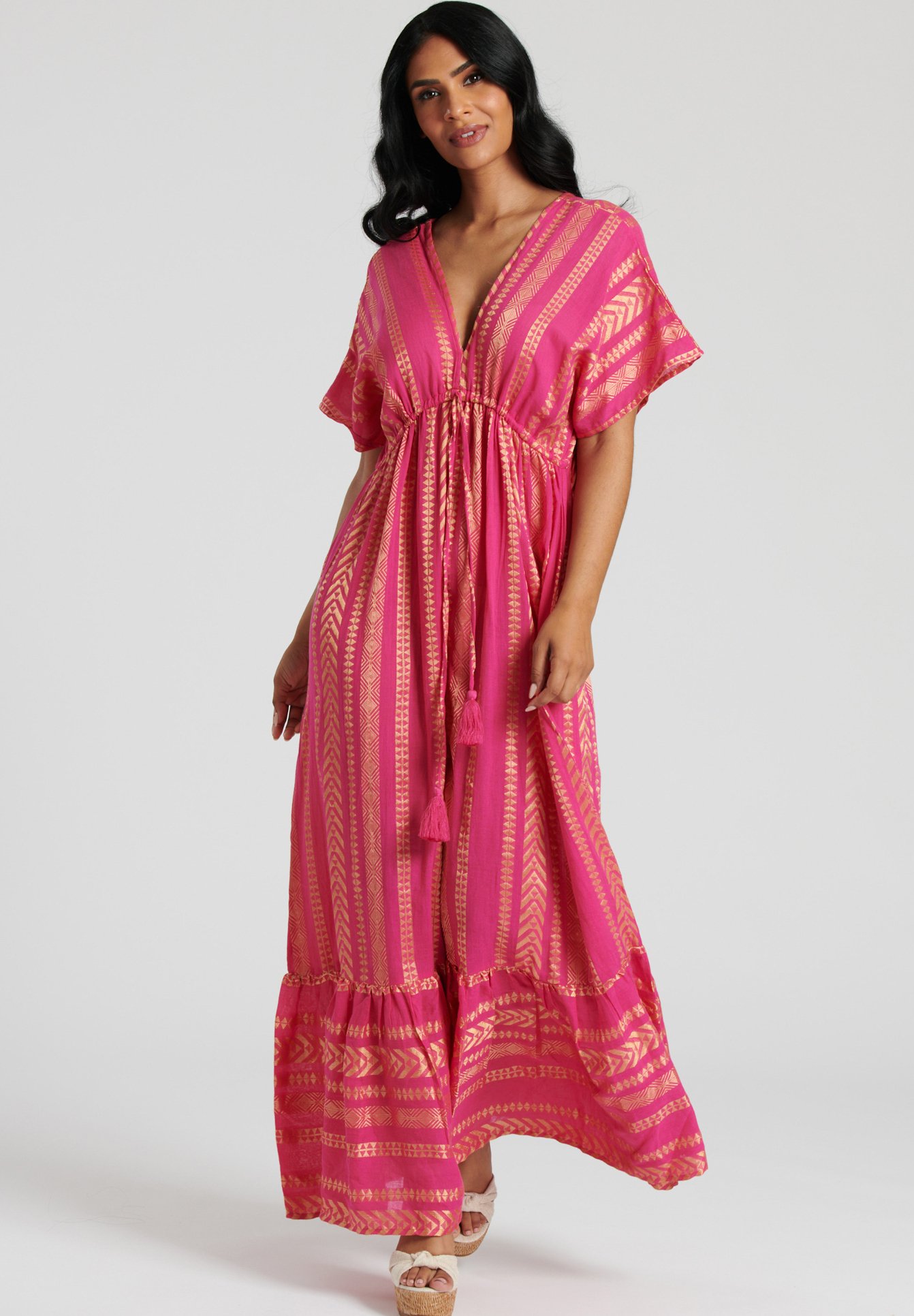 South Beach COVER UP JACQUARD V NECK MAXI - Vestito casual - pink/fuxia