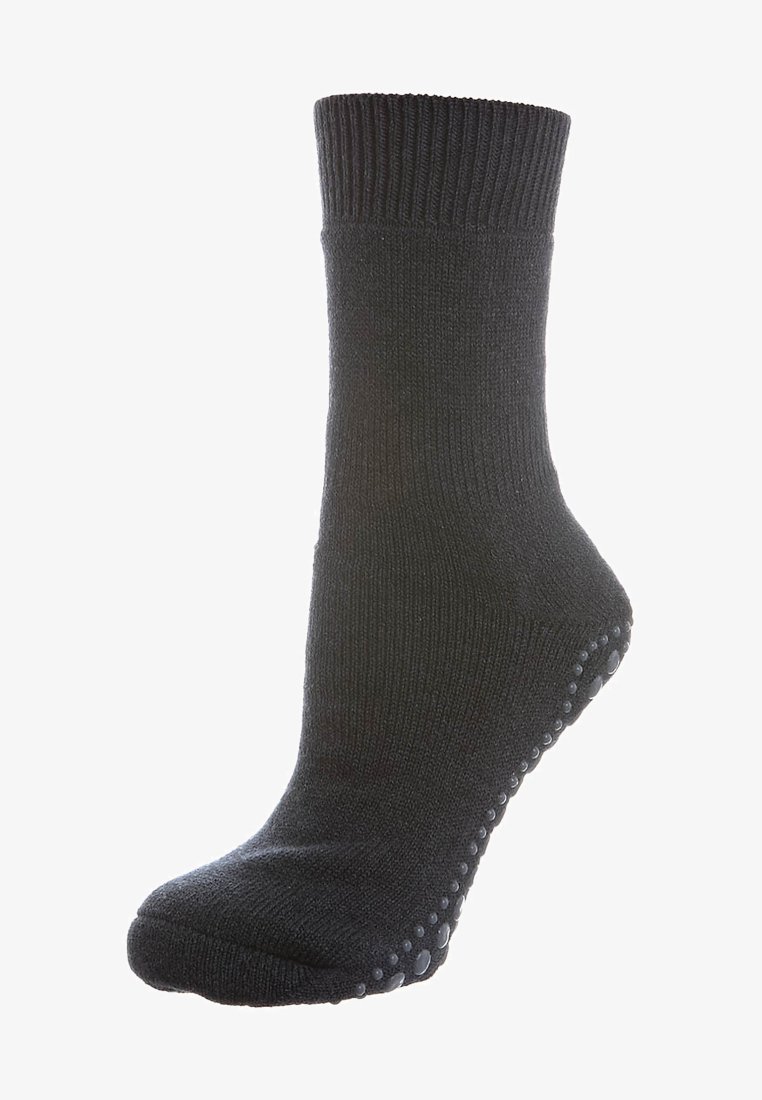 Chaussette noire de cheville en matériau doux et texturé ; bord côtelé ; motif en caoutchouc à pois au fond pour une meilleure adhérence.