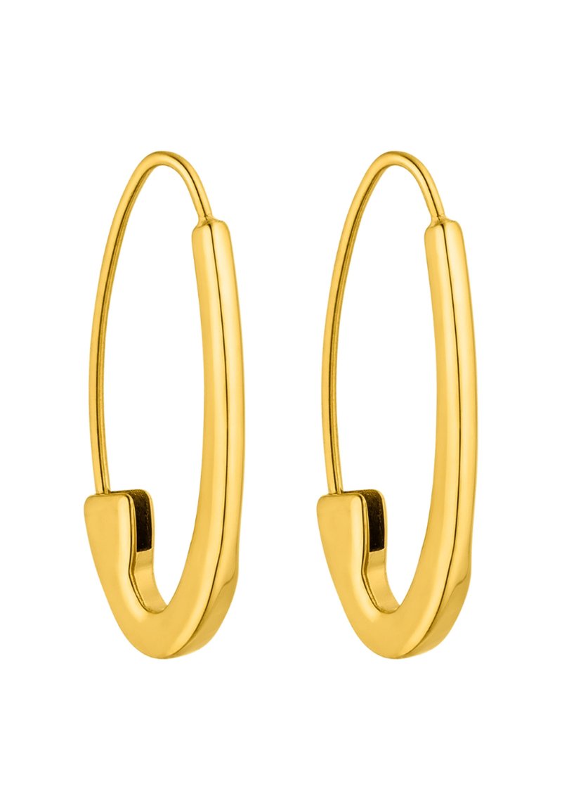 Goldfarbene Creolen mit geschwungener Form und schlankem Design. Glatte Textur mit glänzendem Finish, ausgestattet mit einem sicheren Verschluss.