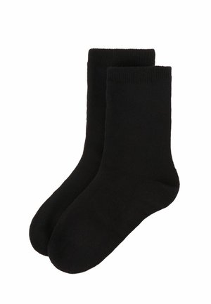 Calzini neri in cotone con orlo a coste, texture liscia e design della punta arrotondato. Disponibili in coppia, con una costruzione senza cuciture per il massimo comfort.