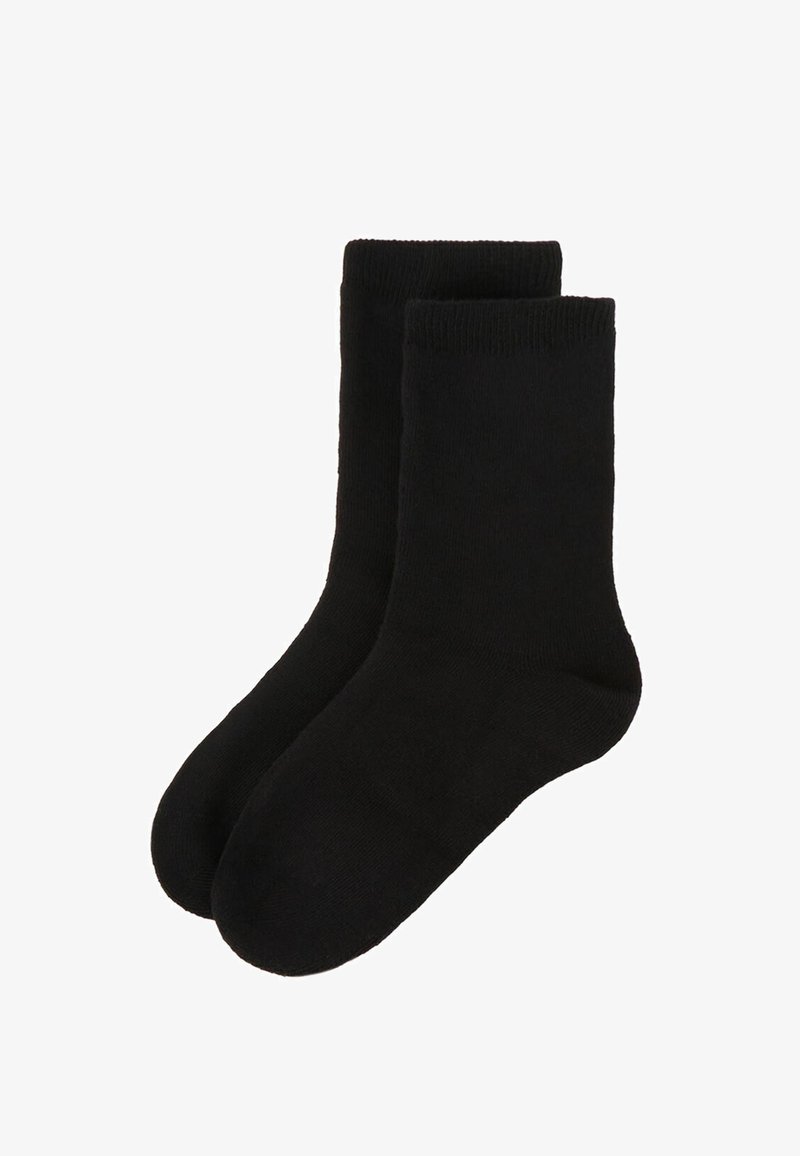 Calzini neri in cotone con orlo a coste, texture liscia e design della punta arrotondato. Disponibili in coppia, con una costruzione senza cuciture per il massimo comfort.