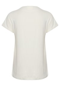 T-shirt a maniche corte, collo tondo, in cotone bianco sporco. Design semplice, texture morbida e vestibilità rilassata, senza loghi o pattern visibili.