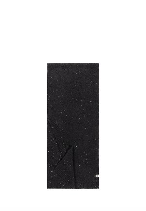 Black rectangular scarf with small scattered white sequins and a folded corner showing ribbed texture.