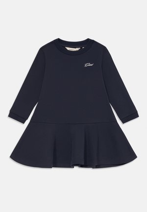 Tumši zils garais piedurknes bērnu kleita ar izplestu svārku un mazu izšūtu "Gant" logo kreisajā krūtī.