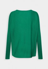 Pull vert à manches longues en maille avec un col rond et une coupe décontractée, présenté de dos sur fond blanc.