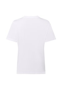 Weißes Baumwoll-T-Shirt mit kurzen Ärmeln, runder Ausschnittform und glatter Textur. Die Rückansicht zeigt ein schlichtes Design ohne Grafiken.