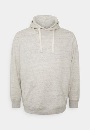 Svijetlosivi dukserica s teksturiranim pletenjem, uzicama, kenguruh džepom i rebrastim manžetama i rubom za usko prianjanje.