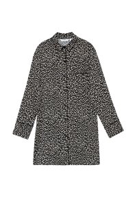 Camicia a bottoni con stampa leopardata, maniche lunghe, colletto e tasca sul petto. Realizzata in un tessuto morbido con una trama liscia; prevalentemente beige e nera.