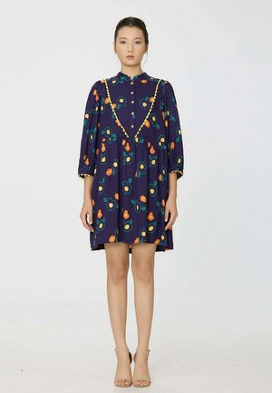À IMPRIMÉ FLEURI ABSTRAIT ET GALON CONTRASTÉ - Robe chemise - bleu marine