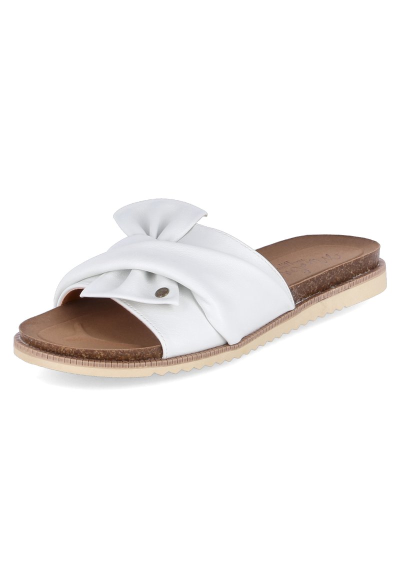 Damen Flache Pantoletten | Mustang Pantolette flach wwiß/weiß - FH09509 Damen Flache Pantoletten | Mustang Pantolette flach wwiß/weiß - FH09509