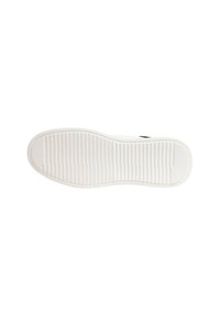Suola di sneaker bianca con rilievi orizzontali e verticali per una migliore aderenza, bordi lisci e una leggera curvatura nella zona della punta.