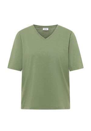 Cecil, BASIC T-SHIRT WITH SHORT-SLEEVE AND V-NECK - T-Shirt basic - deep matcha green