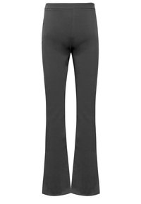 Leggings negro de campana, fabricados en un material suave y elástico. Presentan una cinturilla lisa y un diseño acampanado desde la rodilla hacia abajo.