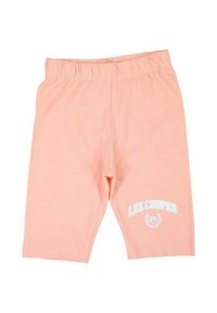 Shorts rose clair en tissu doux, dotés d'une ceinture élastique et du logo blanc "Lee Cooper" avec des accents de laurier sur une jambe.