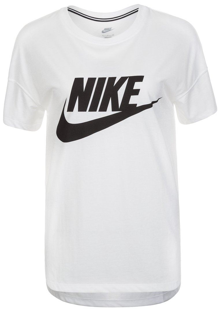 Vit bomull t-shirt med en djärv svart Nike-logotyp över framsidan, korta ärmar och rak skärning med rundad nederkant.