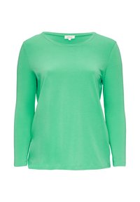 Groene langemouwen shirt van zachte stof, met een ronde halslijn en een rechte snit. Soepele textuur met een eenvoudig ontwerp.
