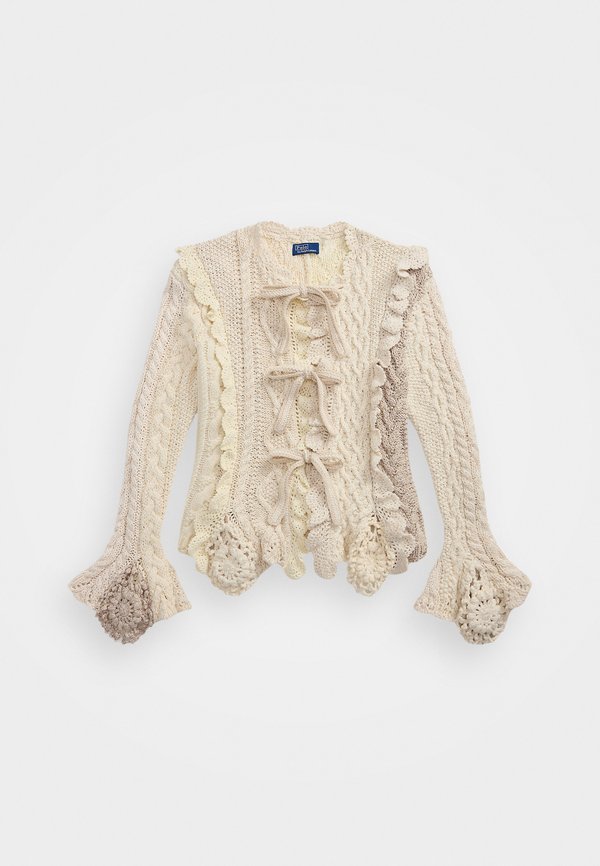 MIXED STITCH TIE FRONT CARDIGAN - Cardigan - cream multi2