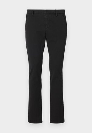 Chino neri in cotone con design slim-fit, gamba dritta, tasche frontali e una texture pulita e liscia, adatti per varie occasioni.