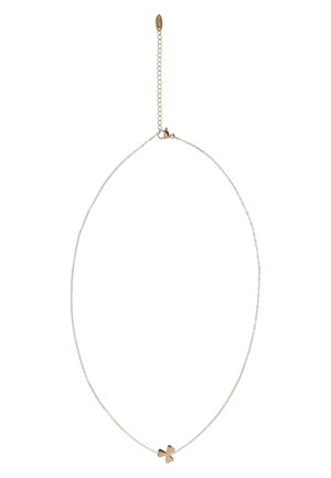 Finom aranylánc kis, absztrakt négylevelű virág medállal és állítható kapoccsal, hosszabbító lánccal.