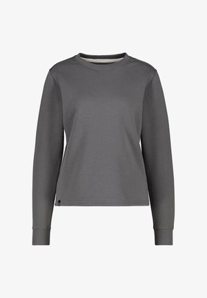 Felpa grigia a maniche lunghe realizzata in tessuto liscio. Presenta un colletto rotondo, polsini a costine e una vestibilità leggermente rilassata.