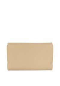Beige leather wallet with a smooth texture, rectangular shape, and minimal stitching. Features a simple design without visible hardware.