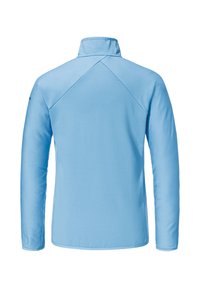 Helleblaue Langarmjacke mit hohem Kragen, die über eine strukturierte Oberfläche und flache Nähte verfügt. Strapazierfähiger Stoff, der für Komfort und Bewegungsfreiheit konzipiert ist.