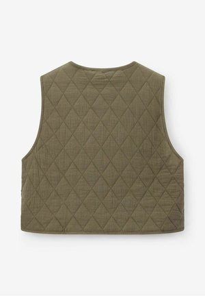 Gestepptes Weste in Olivgrün, mit einem Diamantmuster, ärmellosem Design und rundem Halsausschnitt. Strukturiertes Material mit glatter Oberfläche.