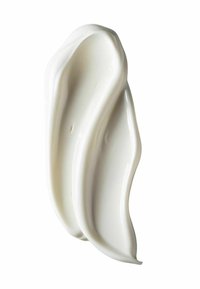 Crema blanca con una textura suave y brillante, formada en un diseño fluido. La superficie parece ligeramente reflectante con un acabado sedoso.