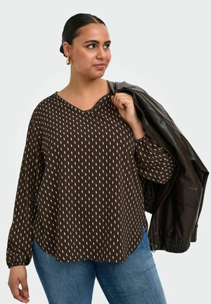 ONLY Carmakoma, CARVICA L/S V-NECK TOP WVN NOOS - Blouse - coffee bean