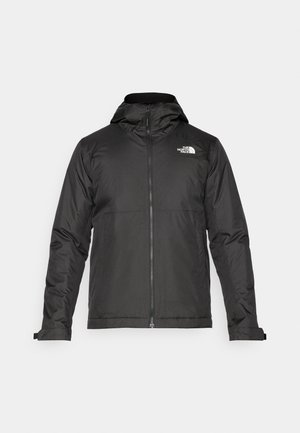 Juoda zip-up striukė su kapišonu, pagaminta iš lygios medžiagos. Yra logotipas ant krūtinės ir reguliuojamos rankogaliai, užtikrinantys tvirtą prigludimą.