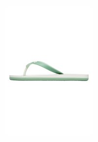 Grön flip-flop sandal med en mjuk gummiyta och en lätt bas. Har en vit mellansula och en texturerad yttersula för grepp.