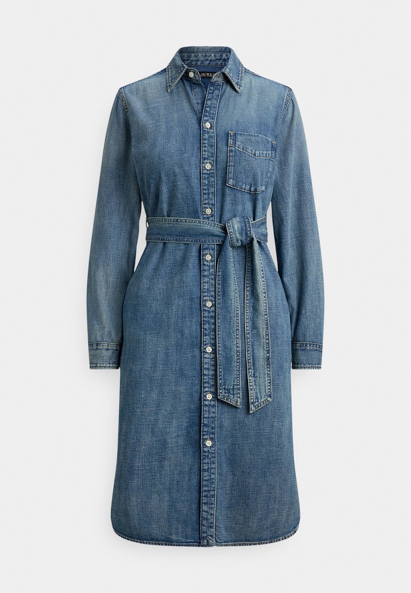Maxi Denim Shirt Long Sleeve Shirt Dress Womens Lauren Ralph Lauren BELTED DENIM  SHIRTDRESS Denim Dress