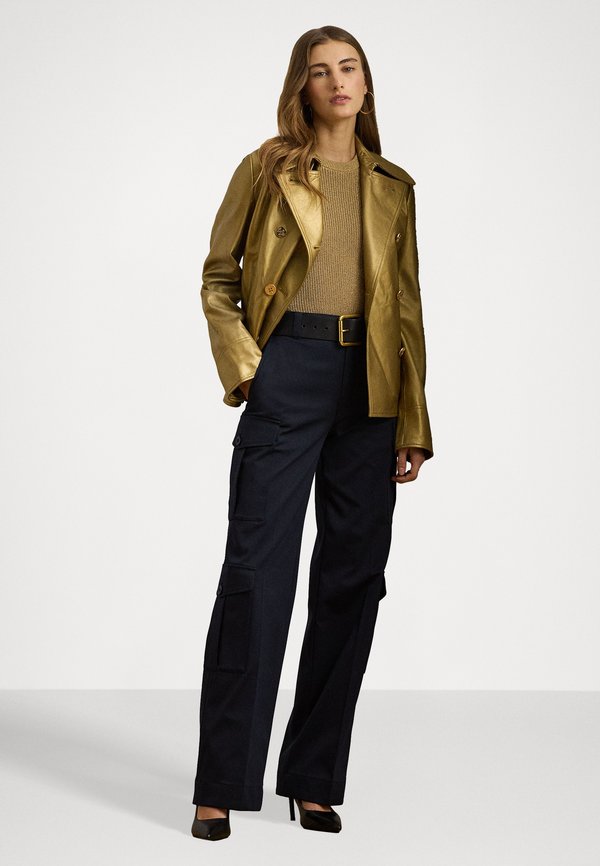 METALLIC LAMBSKIN PEACOAT - Leather jacket - relic gold4