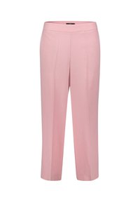 Rovné kalhoty v jemně růžové barvě s hladkým pasem a decentními předními záhyby.