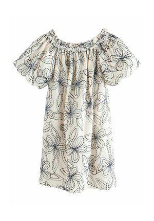REGULAR FIT EMBROIDERED OFF THE SHOULDER MINI - Rochie de zi - ecru navy