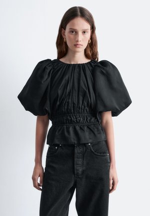 PEPLUM-FRILL PUFF-SLEEVE - Blouse - black