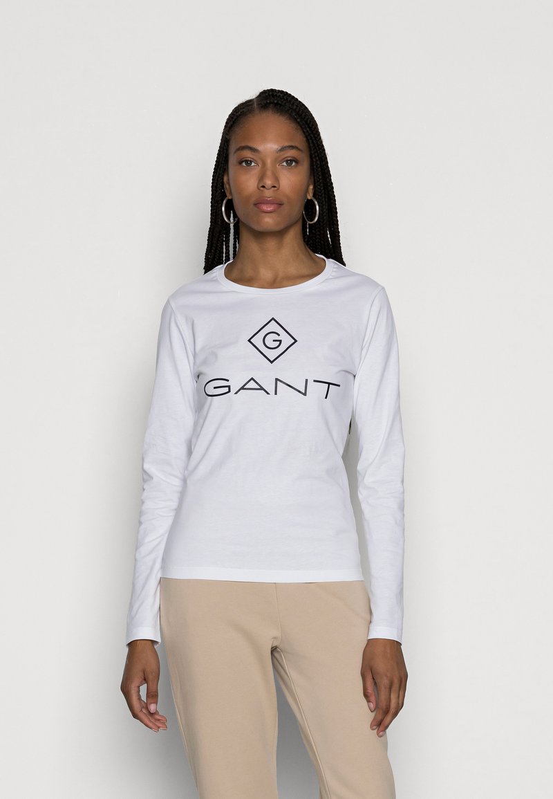 Gant Women White Logo Relaxed Fit Crew Neck T-Shirt