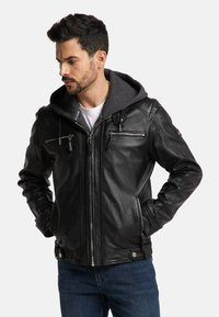Bruno Banani MIT KAPUZE SMUDO - Lederjacke - schwarz