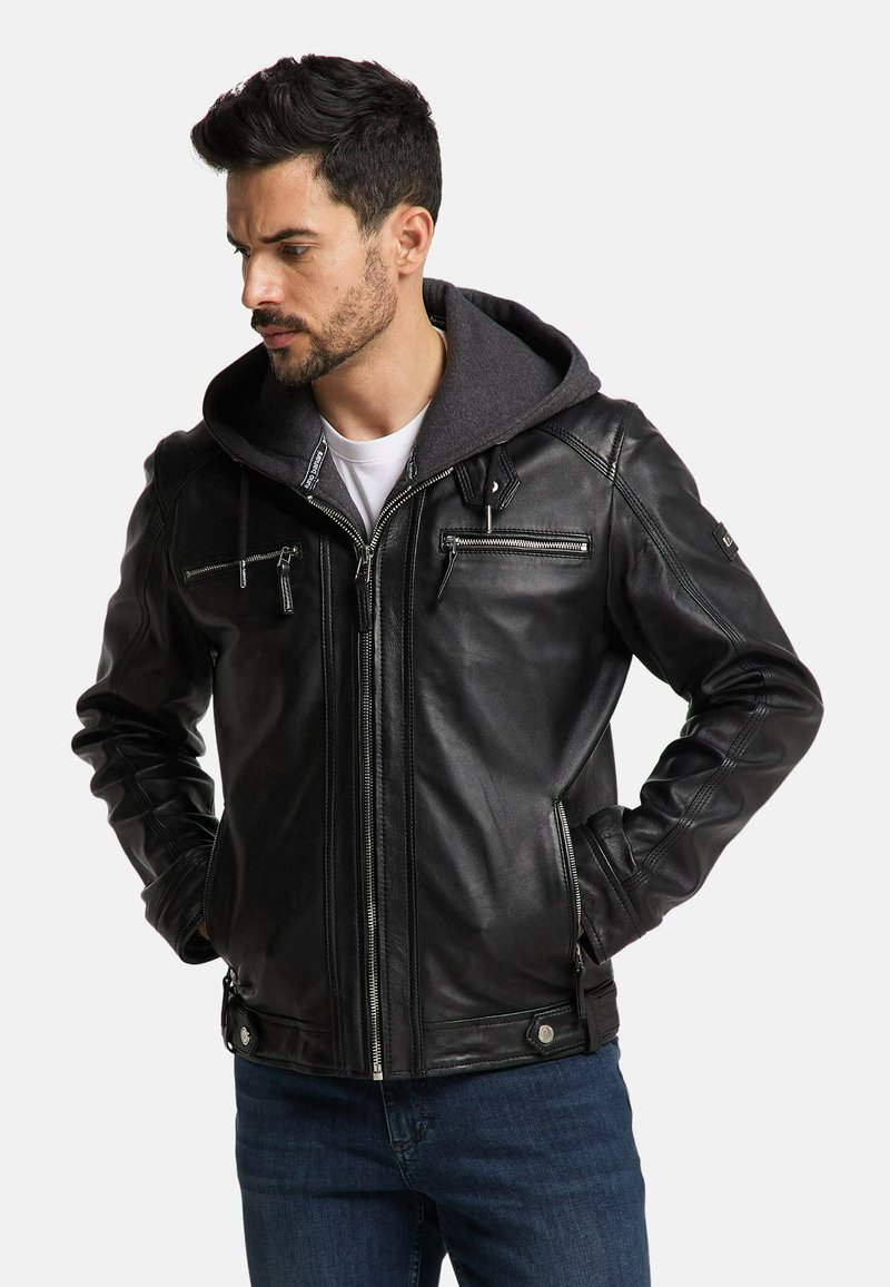 Bruno Banani MIT KAPUZE SMUDO - Lederjacke - schwarz
