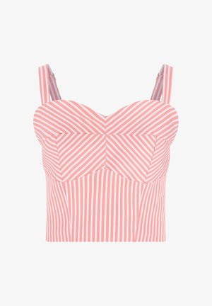 Gekürztes Bustier-Oberteil mit pink-weißen Streifen, verstellbaren Schulterriemen und herzförmigem Ausschnitt.