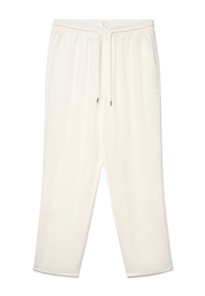 Pantaloni casual color avorio con vita elastica, coulisse, tasche laterali e una vestibilità rilassata a gamba dritta.